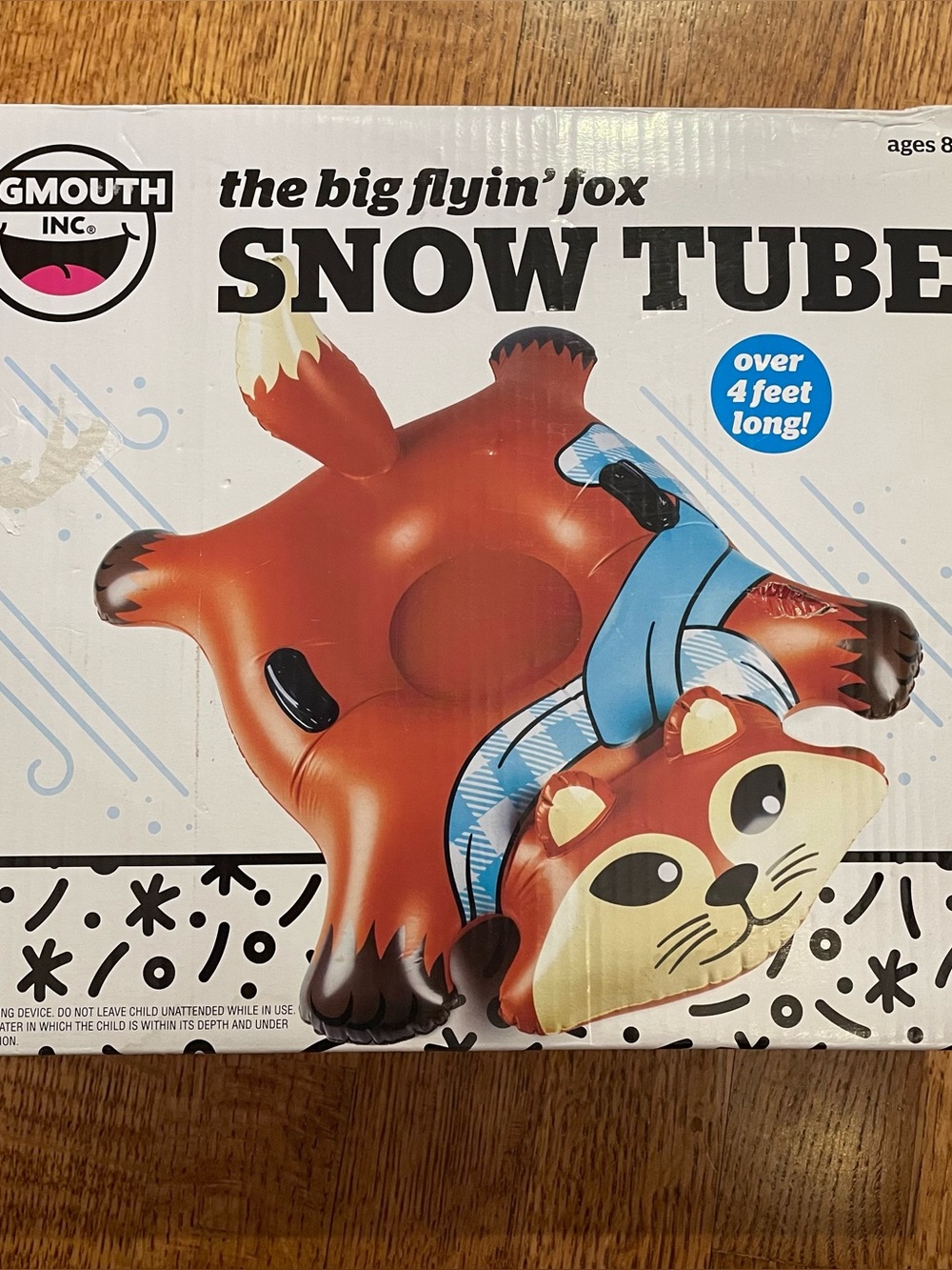 Snow Tube “The Big Flyin’ Fox” Inflatable Sled Bigmouth Inc Handles Sturdy Cushy